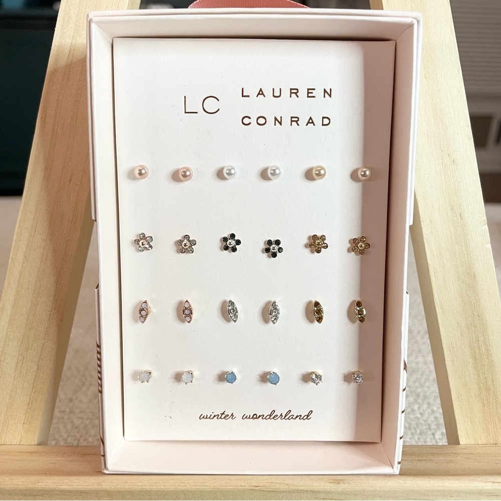 LC Lauren Conrad pink silver black blue pearl flower studs 12 included